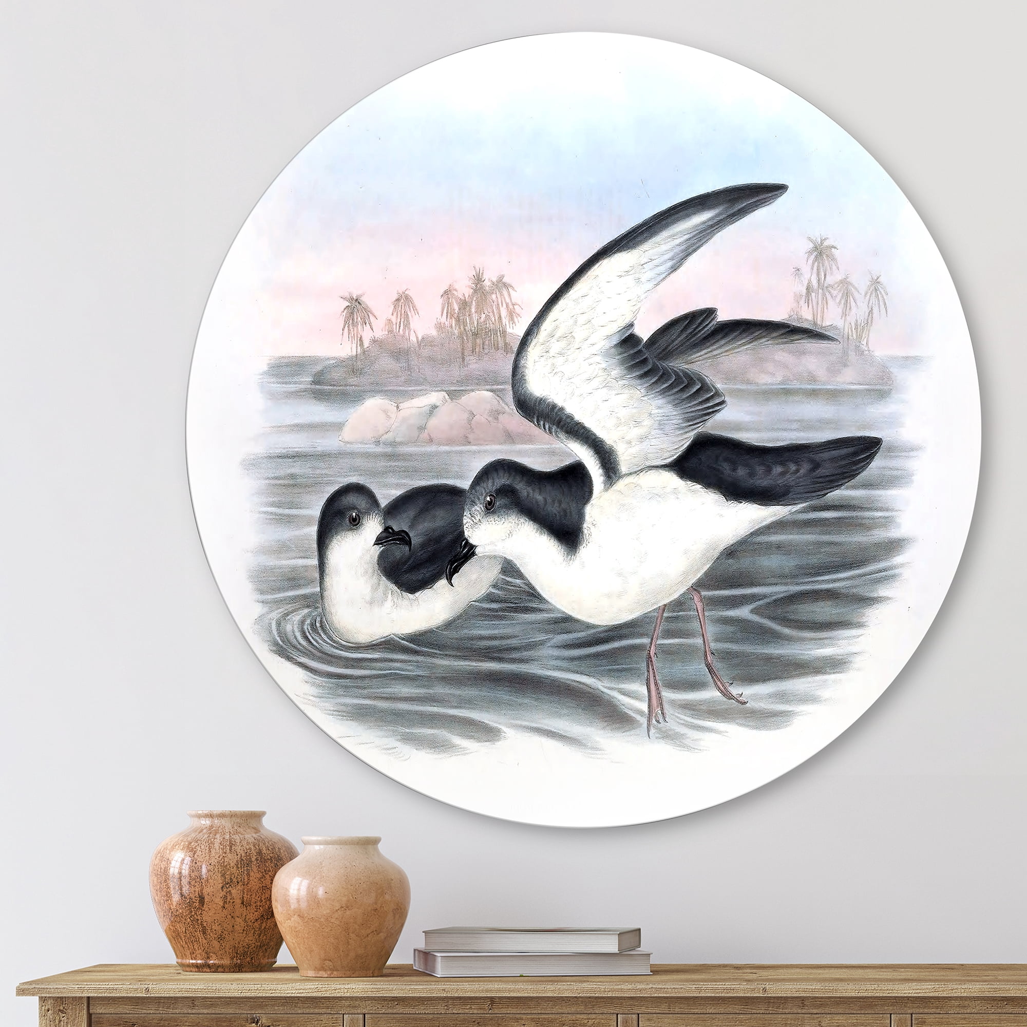 Designart 'Ancient Australian Birds X' Traditional Circle Metal Wall Art 23x23 - Disc of 23
