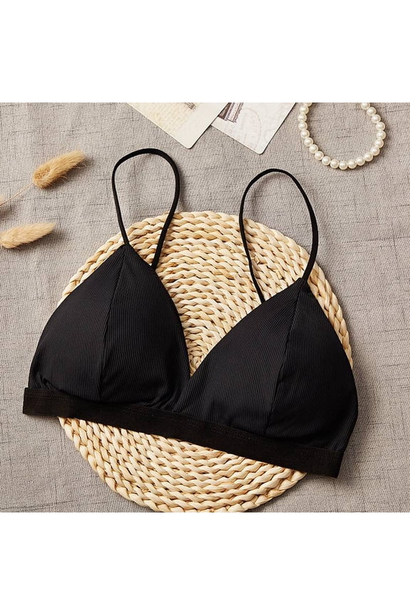 Triangle Cup Thread Thin Shoulder Strap Beauty Back Bra Sexy Deep V-Neck Solid Color Tube Top