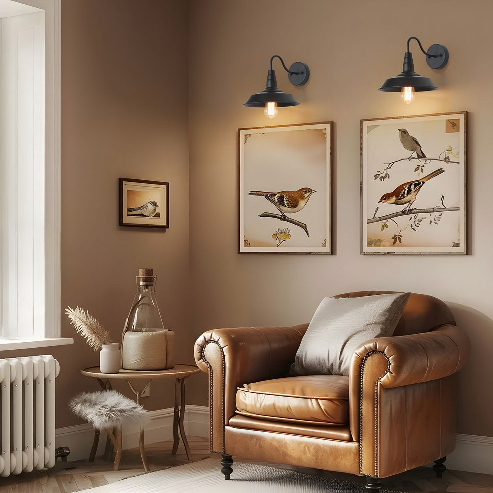 LNC Matte Black Farmhouse Wall Sconce, 1-Light Goose-Neck Fixture for Powder & Dressing Rooms