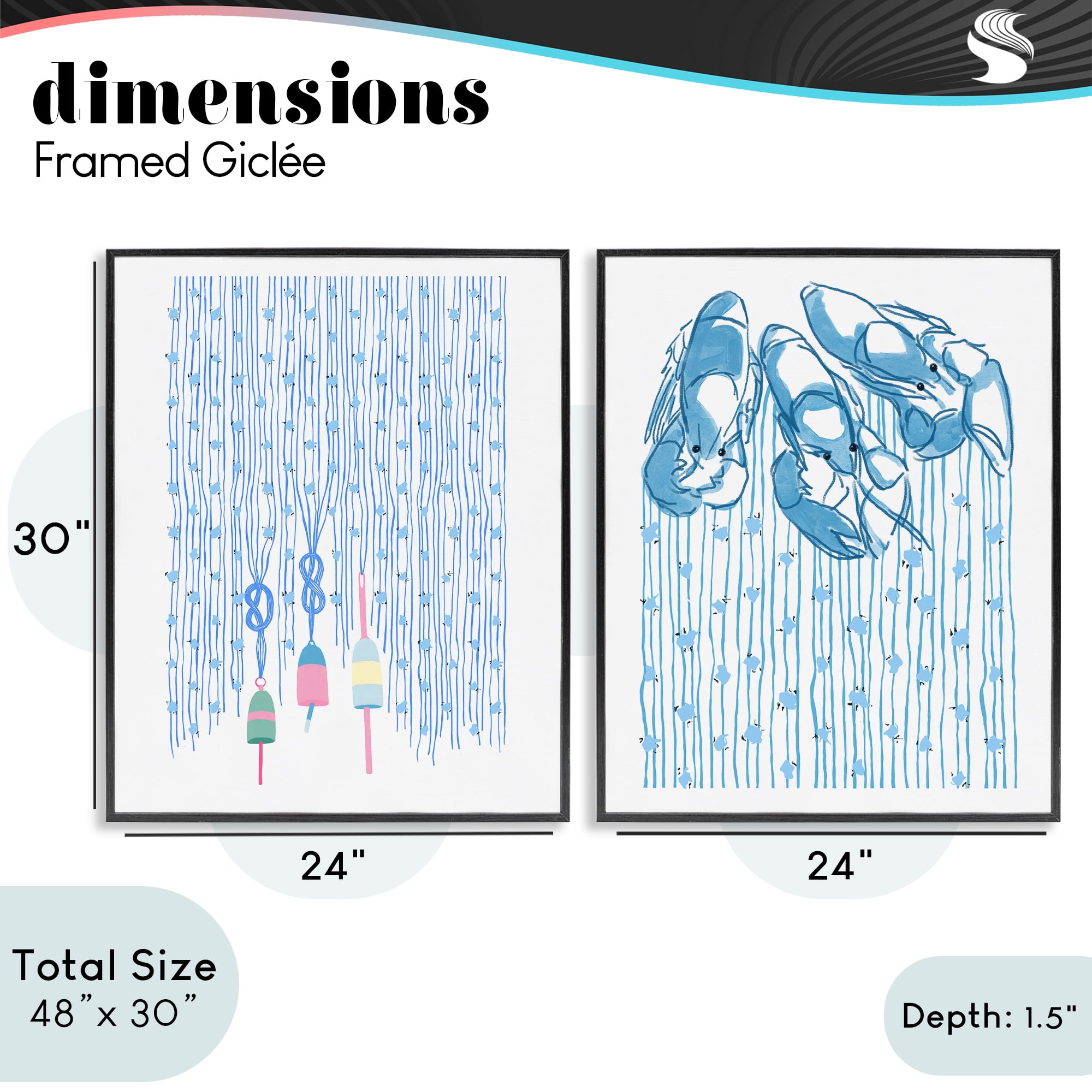 Stupell Industries Nautical Buoys & Lobsters 2 Piece Black Framed Giclee Art Set, design by Melissa Tilley