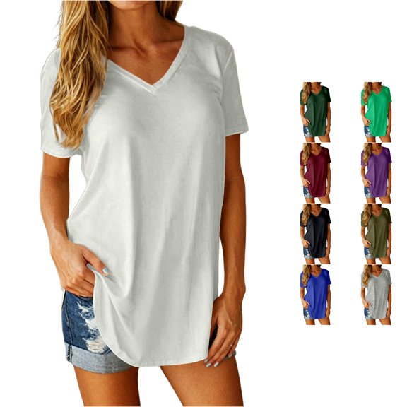 Gunia Womens Tshirts Summer Short Sleeve Loose Fit Solid Color Top Tunic Tee Blouse Casual Plus Size Womens T Shirt White 3Xl
