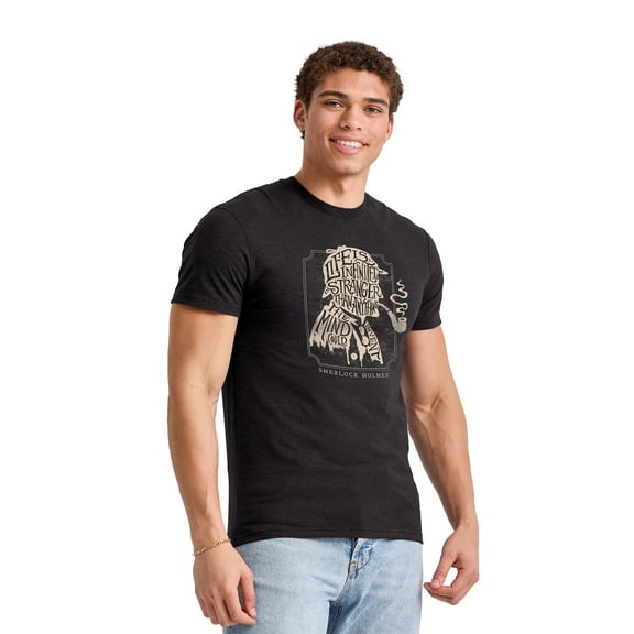 Hanes Men's Sherlock Holmes "Life Is Stranger than the Mind" Short Sleeve Graphic Tee
