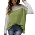 thumbnail image 2 of Womens Sweater Long Sleeve Round-Neck Solid Color Blouses Round-Neck Sweater Green L Sweater for Women, 2 of 6