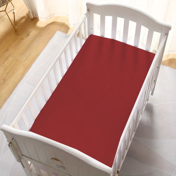 1 PC Cotton Fitted Sheets for Standard Crib Mattress & Toddler Bed Mattress Crib Fitted Sheet (Burgundy, 28x52x8 Inch Drop)