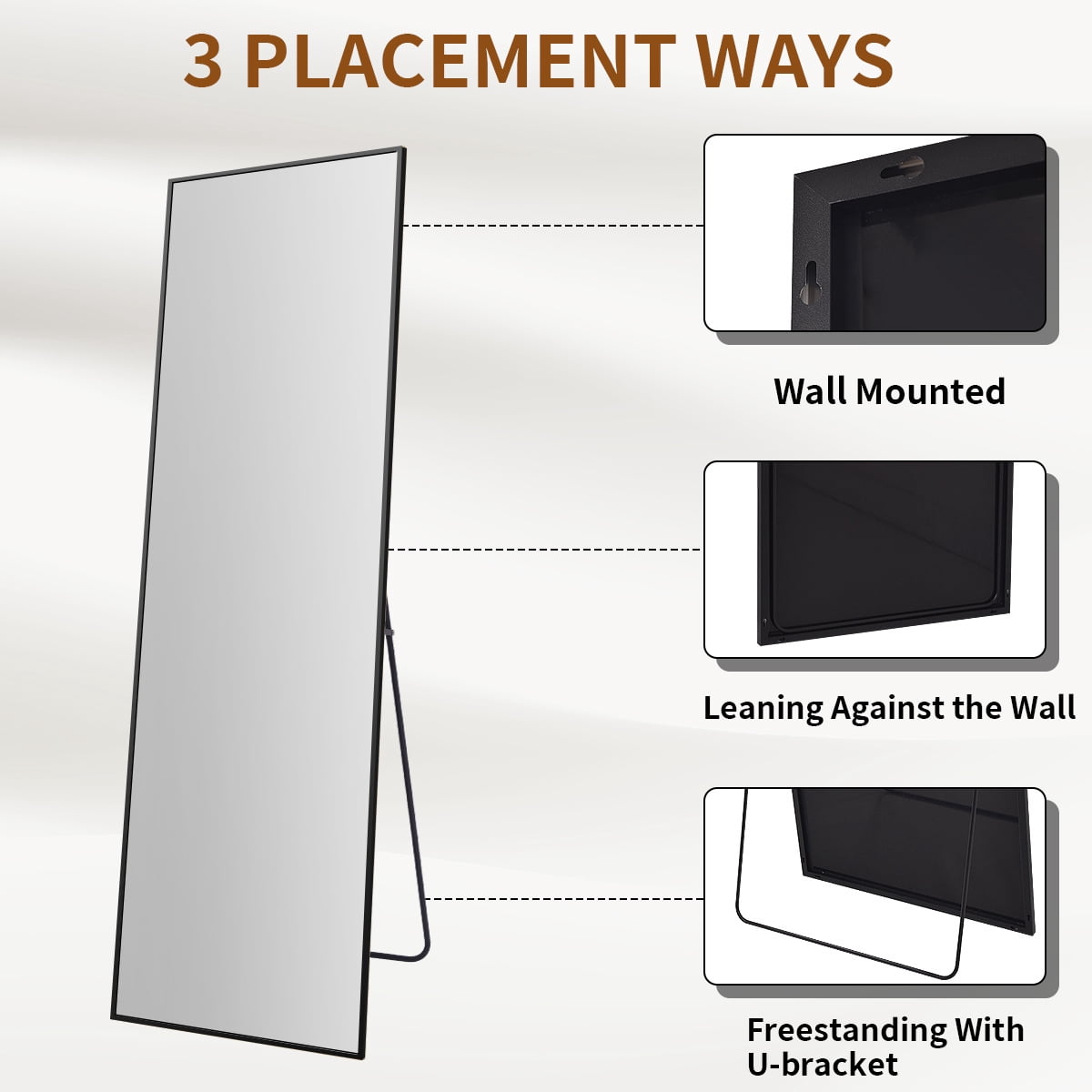 Cenovo 59" x 16.1" Full Length Mirror with Stand, Wall-Mounted Full Body Mirror,Black