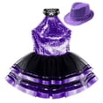 thumbnail image 4 of iixpin Little Girls Sequin Leotard Tutu Skirt Shiny Ballet Tutu Dress 4-16 Years Modern Jazz Latin Dance Costume Purple 4, 4 of 6