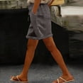 thumbnail image 2 of QATAINLAV Women's Summer Linen Beach Shorts Solid Color Casual Roll Up Shorts Drawstring High Waist Cropped Bottoms with Pockets Gray XXL, 2 of 10