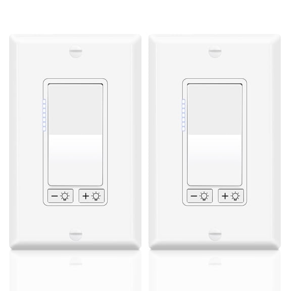 Greencycle 2 Pack Dimmer Switch, No Neutral Wire Required, Single Pole/3-Way, Compatible with Dimmable LED/CFL/Incandescent, UL Listed, White with Wall Plate