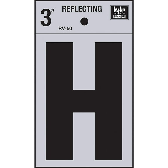 Hy-Ko RV-50/H Self-Stick Reflective with Letter H, 3", Black