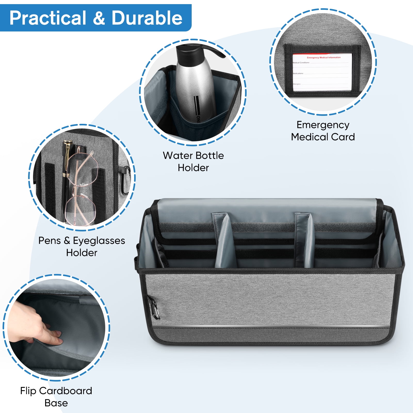 FINPAC Large Walker Basket for Foldable Walker, Storage Bag Strap Attachment Organizer Pouch with Cup Holder and Dustproof Lids