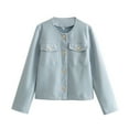 thumbnail image 2 of RXIRUCGD Nouvelle Veste Décontractée Mode pour Femmes à Boutons Manches Courtes Longues, Bleu, Taille : L, 2 of 3