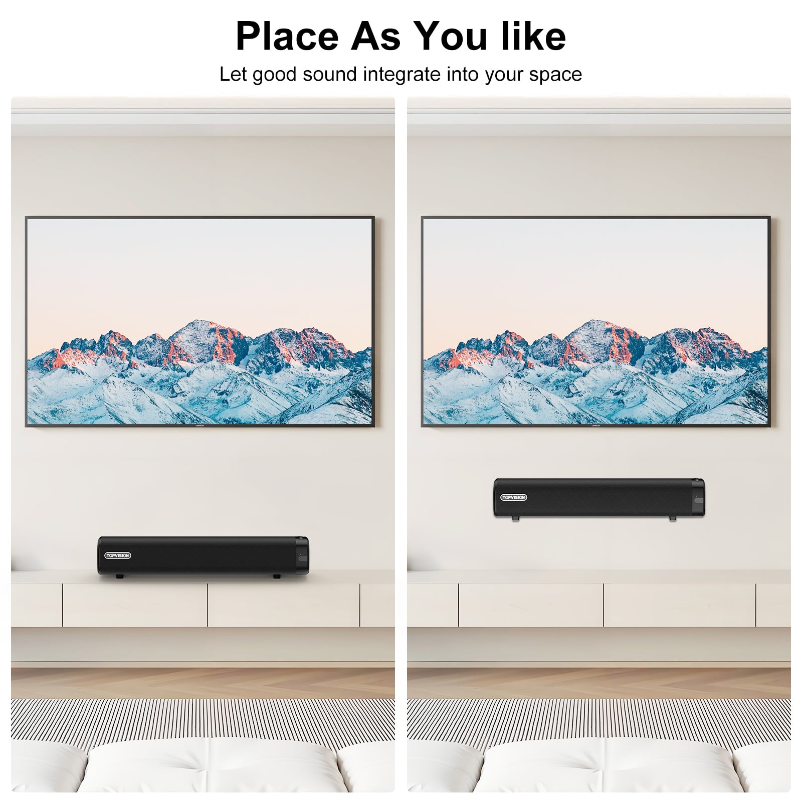 TOPVISION Sound Bar for TV, 50W Bluetooth 5.4 Soundbar with Subwoofer, 3D Surround Sound System with Optical/AUX/RCA/USB
