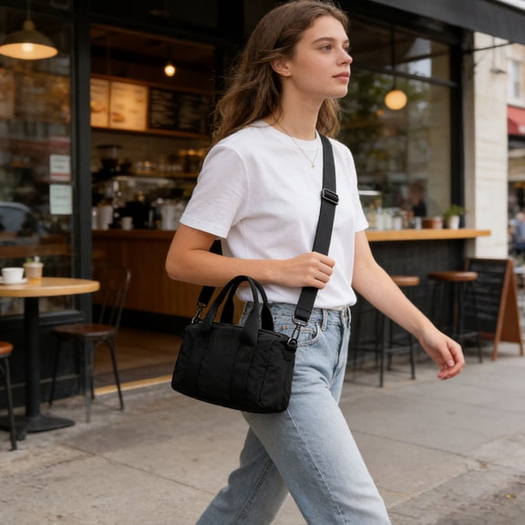 Eespoir Casual and Simply Tote Bag, Small Tote Bag With Zipper, Mini Nylon Crossbody Bags for Women Work Casual Outings, Lightweight Carry