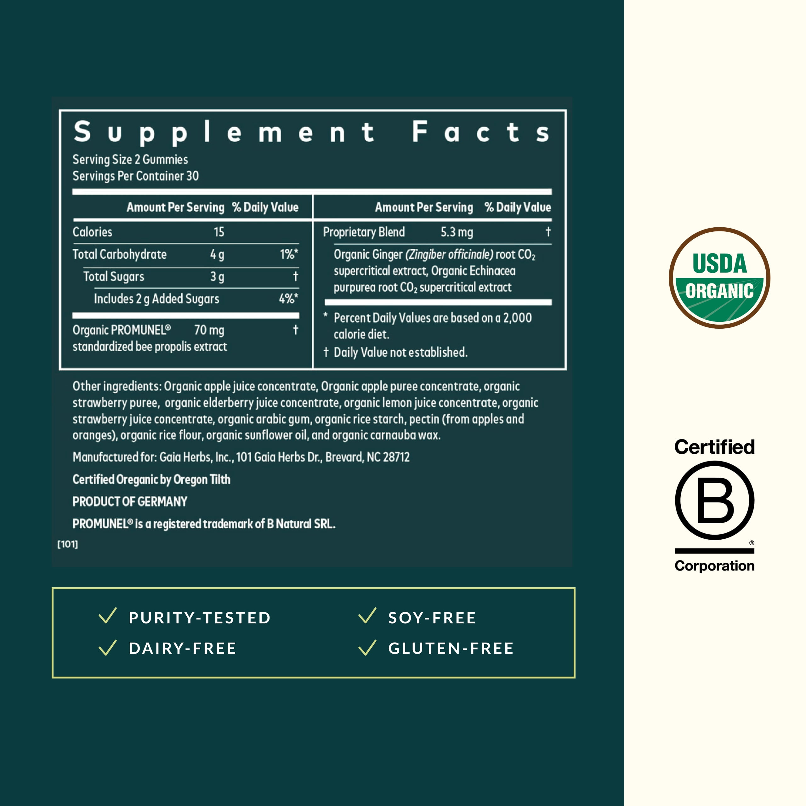 Gaia Herbs Organic Immune Rapid Defense Gummies - Supports Immunity - With Propolis, Ginger, and Echinacea - 60 Count (30-day Supply)