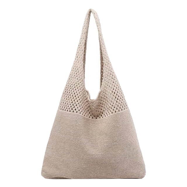 Ediodpoh Women Spring Summer Portable Retro Hollow Knitted Handheld One Shoulder Vest Bag Khaki