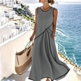 thumbnail image 2 of Long Dresses for Women Trendy Color Block Crewneck Maxi Sundress with Pockets Casual Summer Linen Blend Dress Gray S, 2 of 9
