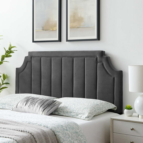 Modway Alyona Channel Tufted Performance Velvet Twin Headboard in Charcoal