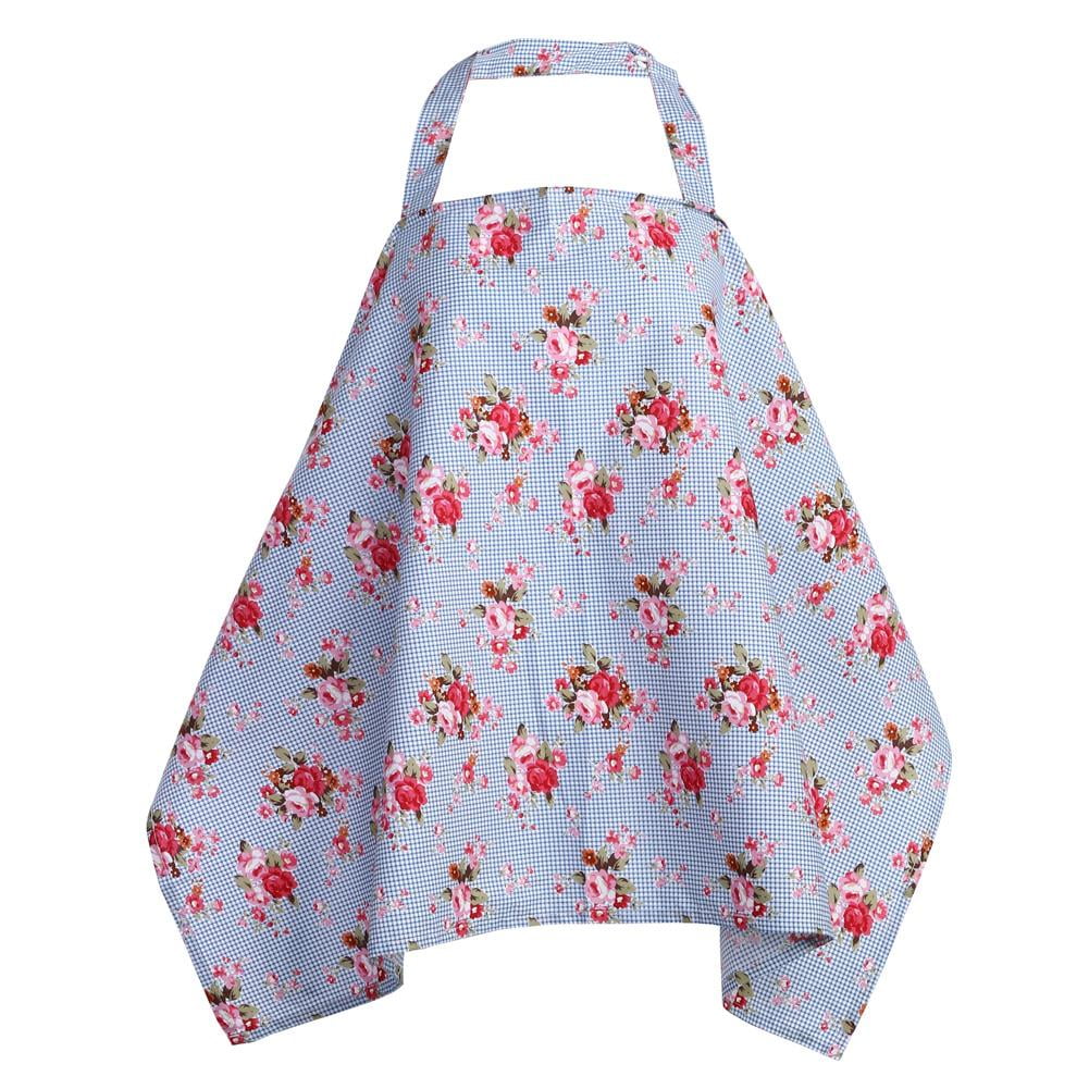 Patented- Vintage Navy Floral Covers Up Newborns in Public Free Matching Pouch- Best Apron Cover Up for Breast Feeding Babies Nursing Cover with Sewn in Burp Cloth for Breastfeeding Infants 