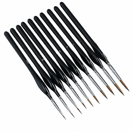 CCOCC 10Pcs Small Fine Tip Paintbrushes Micro Detail Paint Brush Set Triangular Grip Handles Art Brushes for Acrylic Watercolor Oil Craft Models Tools Home Black