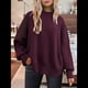 thumbnail image 5 of Suéteres de Murciélago Extragrandes para Mujer, Conjuntos de Otoño 2025, Suéteres de Cuello Redondo de Punto con Abertura Lateral, Tops de Moda. Vino Tinto XL, 5 of 7
