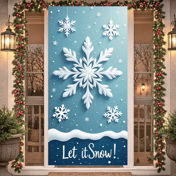 Decorative Design Merry Christmas Banner Snowflake Pattern Winter Holiday Event Decoration for Christmas Party Indoor Decoration