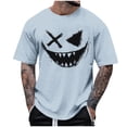 thumbnail image 2 of Blusas y camisas de manga corta con cuello redondo para hombre, blusas casuales de verano a la moda con cuello redondo y estampado para hombre., 2 of 4