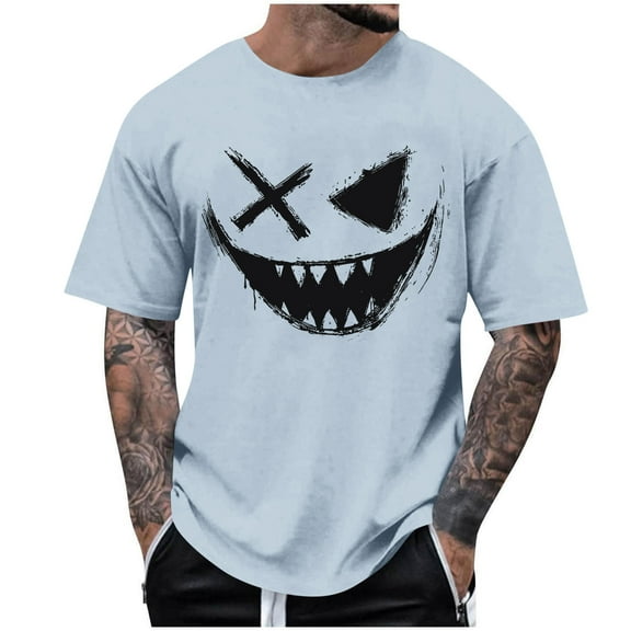 Men's Evil Smiley Face T Shirt Big and Tall Funny T-Shirts Basic Crew Neck Short Sleeve T-shirt