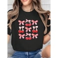 thumbnail image 1 of T-Shirt Imprimé Cerise Bow, Col Rond Manches Courtes Confort pour Printemps & Été, Vêtements pour Femmes, 1 of 6