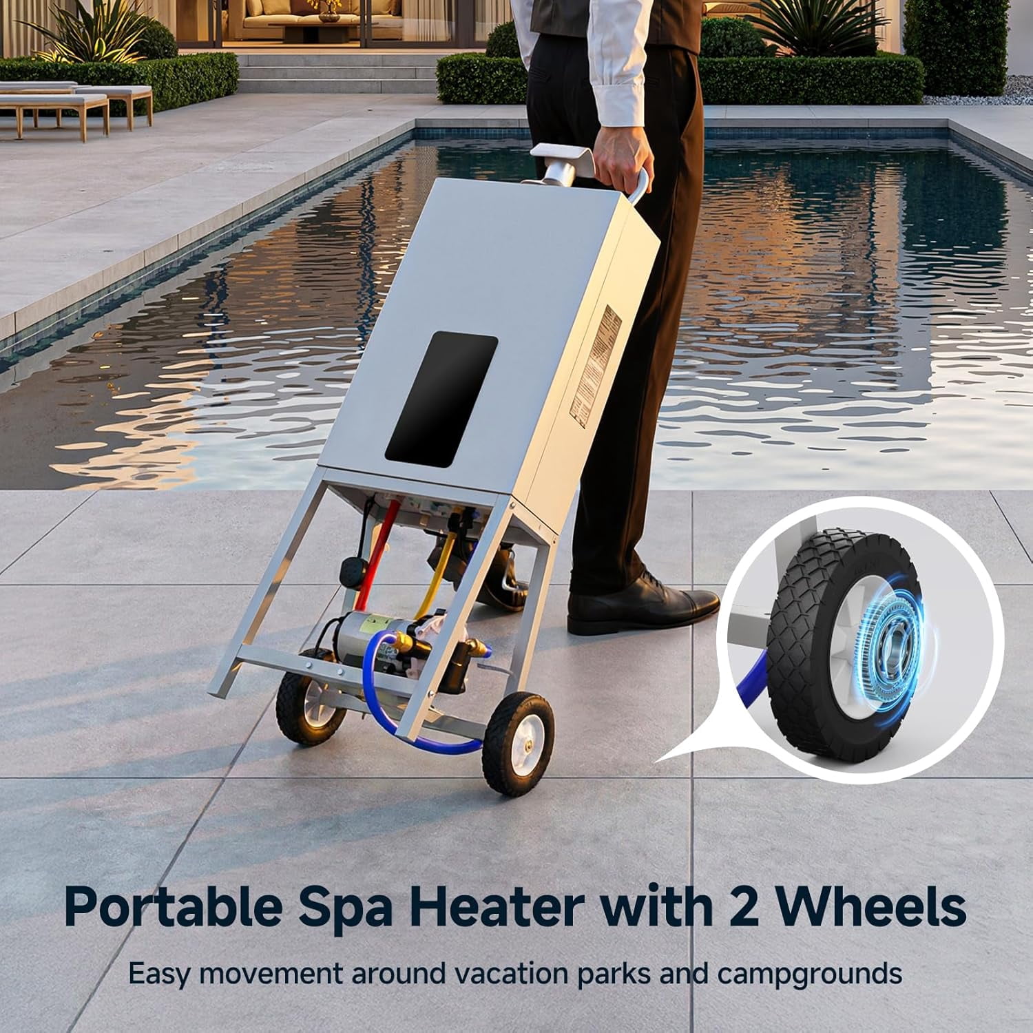 FICISOG Portable Propane Pool Heater for Above Ground Pool, 105,776 Btu Above Ground Pool Heater, 31KW Powerful Instant Heating System for Spas, Outdoor Shower & RV Use, Digital Heating Control