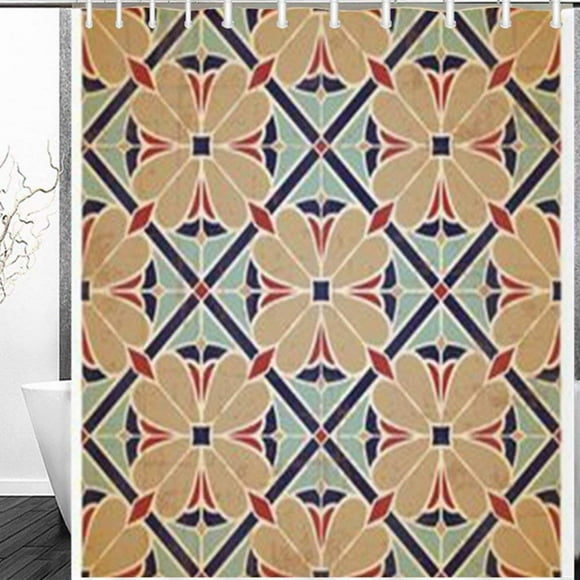 BOSDECO Oriental Traditional Ornament Italian Textures Objects Vintage Tile Pattern Shower Curtain 60x72 Inches