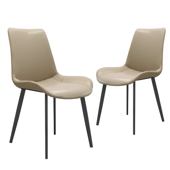 Set of 2 Tan PU Leather Upholstered Dining Chairs with Metal Legs