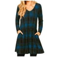 thumbnail image 2 of Leesechin Womens Flannel Shirts Long Sleeve Fashion Causal Pocket Lattice V-neck Dress, 2 of 6