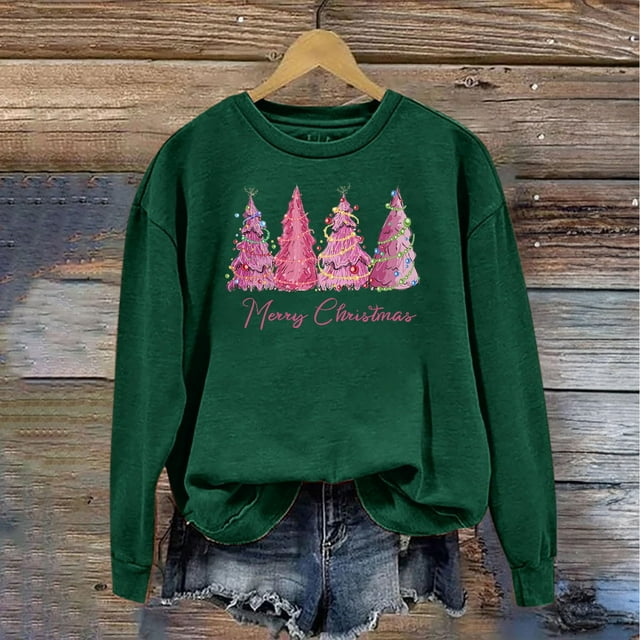 Birdeem Women's Christmas Printed Round Neck Long Sleeved Top Loose Fitting Sweater
