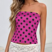 VBVC Women's Polka Dot Strapless Tube Top , Ladies' Fitted Bandeau Crop Top , Casual Summer Tank Top For Women,Hot Pink,S-2XL