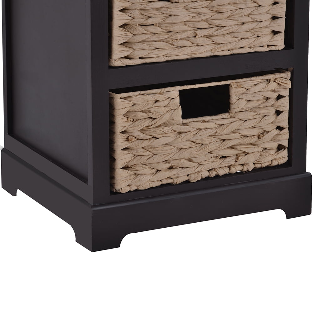 Private Jungle Vintage End Table with 3 Baskets for Livingroom Accent Style (Espresso)