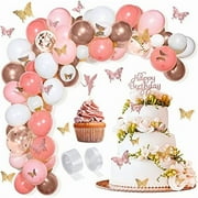 WEEKS Fairy Birthday Party Decoration 154 Pcs Rose Gold Balloon Garland Arch Kit Butterfly Confetti Latex Balloons Glitter Fairy Birthday Cake Topper for Baby Shower Wedding