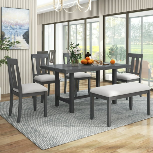INCLAKE Rustic Farmhouse 6-Piece Rustic Style Dining Set, Including