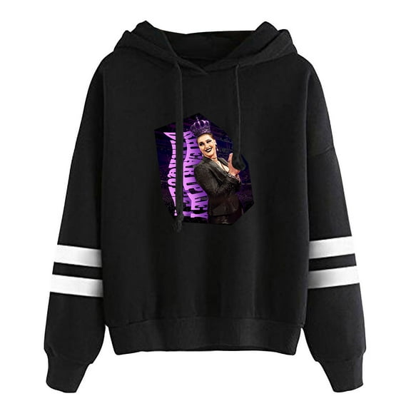 Rhea Ripley Parallel striped sleeveless men's and women's casual retro long sleeved hooded sweatshirt