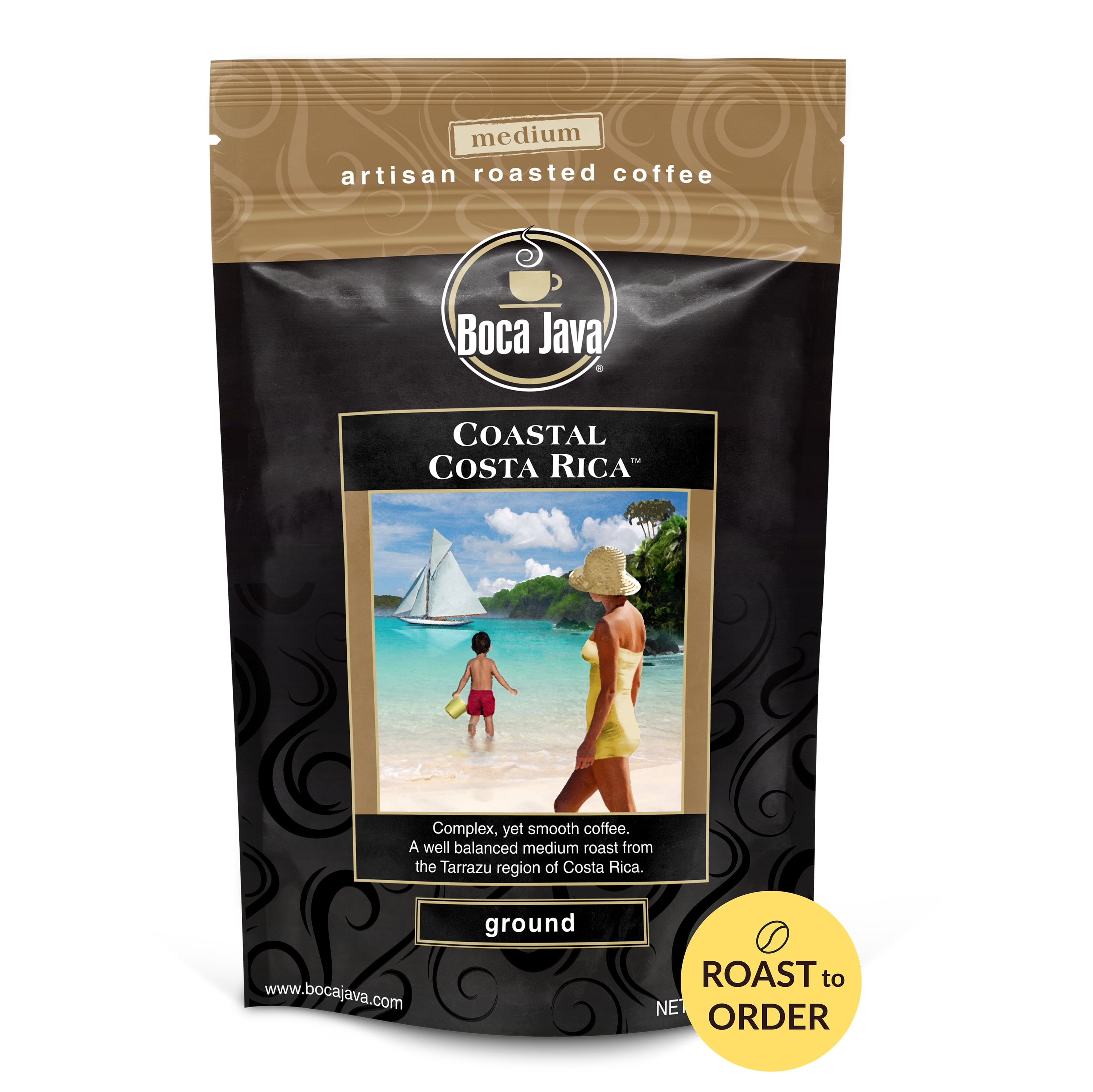 Boca Java Coastal Costa Rica Single Origin Ground Coffee, Medium Roast, 8 oz. Bag, 100% Arabica, Roast to Order