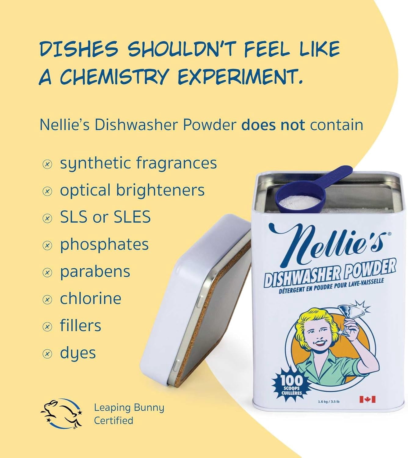 Nellie's Dishwasher Powder - 100 Load - Plant-Based Dishwasher Detergent - Septic Safe, Fragrance-Free - Easily Penetrates Grease & Food Particles - Phosphate-Free