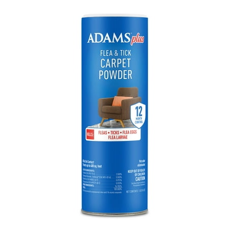 ADAMS Plus Flea & Tick Carpet Powder, Kills Fleas and Ticks On Contact, Prevents Flea Infestations for 12 months, For Carpets and Upholstery, Freshens and Deodorizes, Treats Up to 400 sq ft, 16 oz