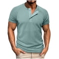 thumbnail image 2 of BXINGOHAI Mens Henley Shirts Short Sleeve Waffle Knit Tee Shirts Fashion Button Spring Summer Shirts with Pocket Blue,S, 2 of 6