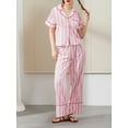 thumbnail image 6 of Musuos Women’s 2 Piece Loose Soft Pajama Set Short Sleeve Chest Pocket Shirt + Elastic Long Pants Set Stripe Sleepwear Loungewear, 6 of 9