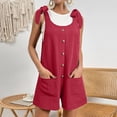thumbnail image 6 of REORIAFEE Women's Short Overalls Summer Casual Square Collar Sleeveless Romper Solid Color Sling Work Jumpsuit for Women Double Pocket Bib Jumpsuit Loose Suspender Jumpsuit Red XXL, 6 of 7