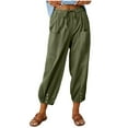 thumbnail image 1 of Women‘s Cotton Linen Pants Drawstring Elastic Waist Capri Pants Lounge Pants with Pockets, 1 of 9