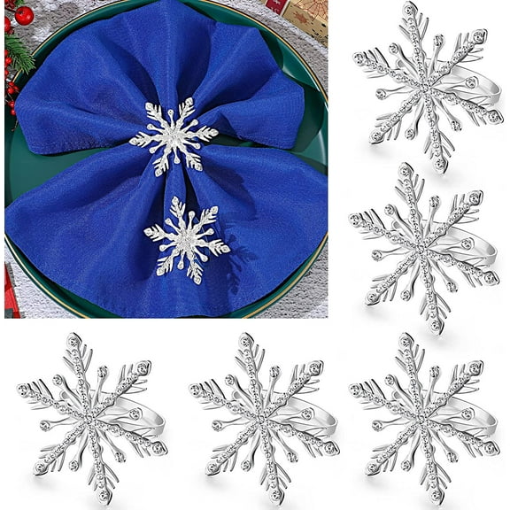 Dalrosia 6PCS Christmas Snowflake Napkin Ring Holder Buckle Christmas Napkin Ring Rhinestone Metal Round Serviette Buckle for Christmas Wedding Party Table Decoration Supplies