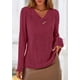 thumbnail image 4 of Camisa PRETTYGARDEN Mujer Manga Larga Cuello en V Acanalada Burdeos, 4 of 8