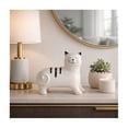 thumbnail image 3 of Whimsical Cat Figurine for Home Decor - Ceramic Sculpture for Living Room, Office, Bathroom, or Shelf Styling - Modern Boho Style Ornament for Coffee Tables and Room Accents - 7", White & Black, 3 of 12