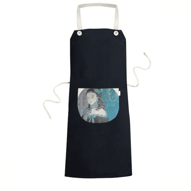 Blue Classical Girl Chinese Style Watercolor Apron Bib Sarong Cooking Baking Kitchen Pocket Pinafore
