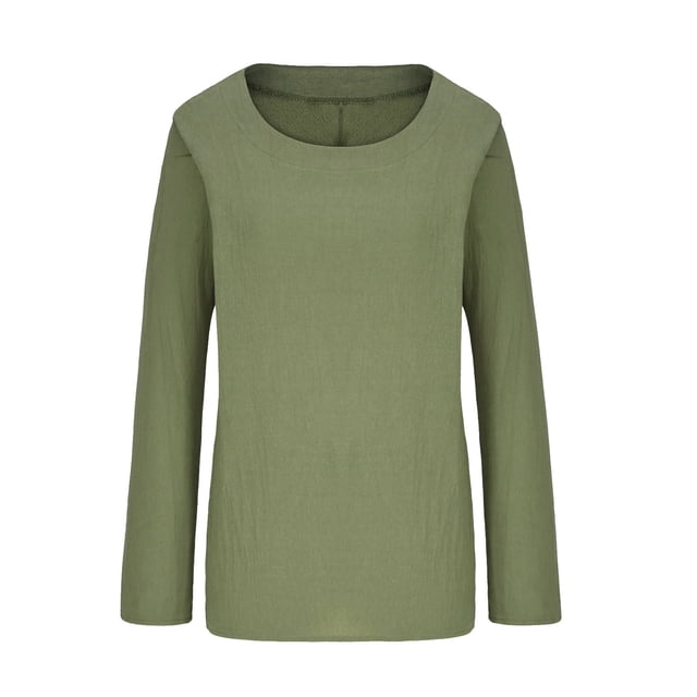Birdeem T-Shirt Femme Automne Hiver en Coton Lin Col Rond Manches Longues Ample